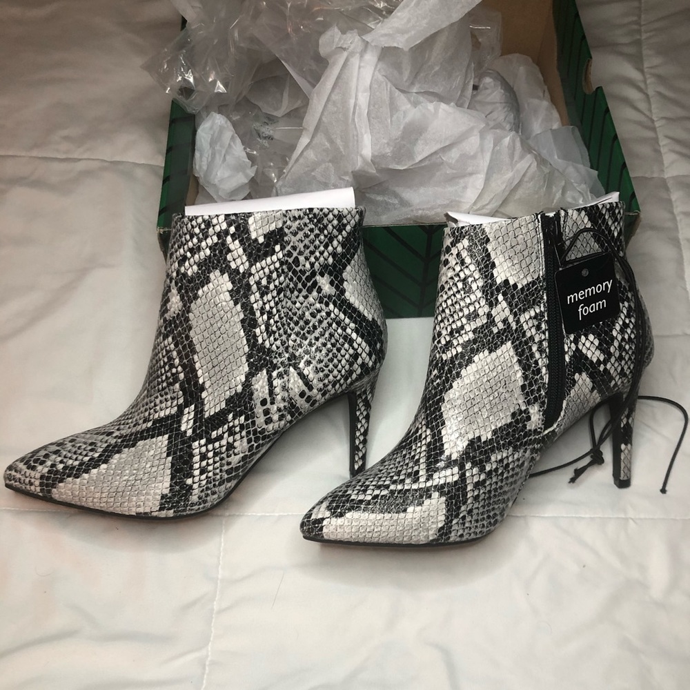 Lorna Black Grey Snakeskin Print Heeled Booties